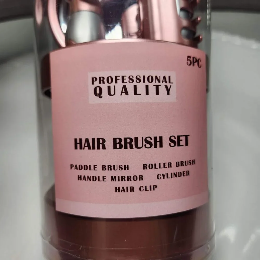NEW 5-Piece Hairbrush Brush Set Hand Mirror Beauty Brushes Pink Easter Basket St